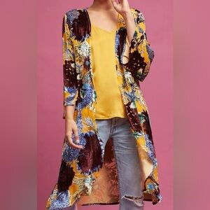 Anthropologie Floreat Velvet and Chiffon Kimono